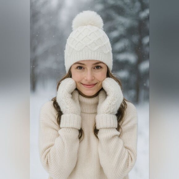 C.C Soft Warm All Over Pearl Crochet Pom Beanie Winter Hat Quiet Luxury Winter - Picture 1 of 7